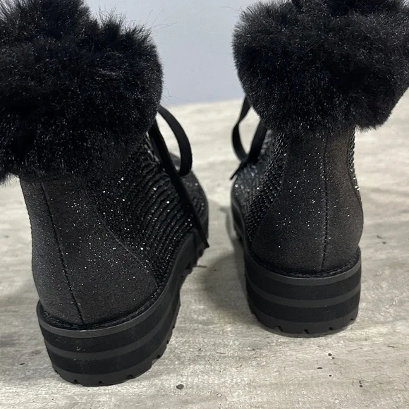 Jessica Simpson Black Sparkle Lace Up Boots - Picture 3 of 5